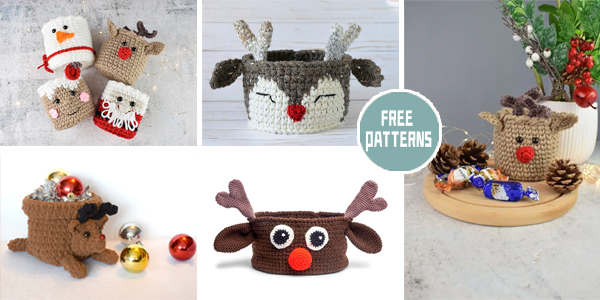 5 Christmas Reindeer Basket Crochet Patterns –  FREE