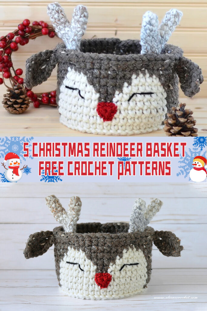 5 Christmas Reindeer Basket Crochet Patterns - FREE