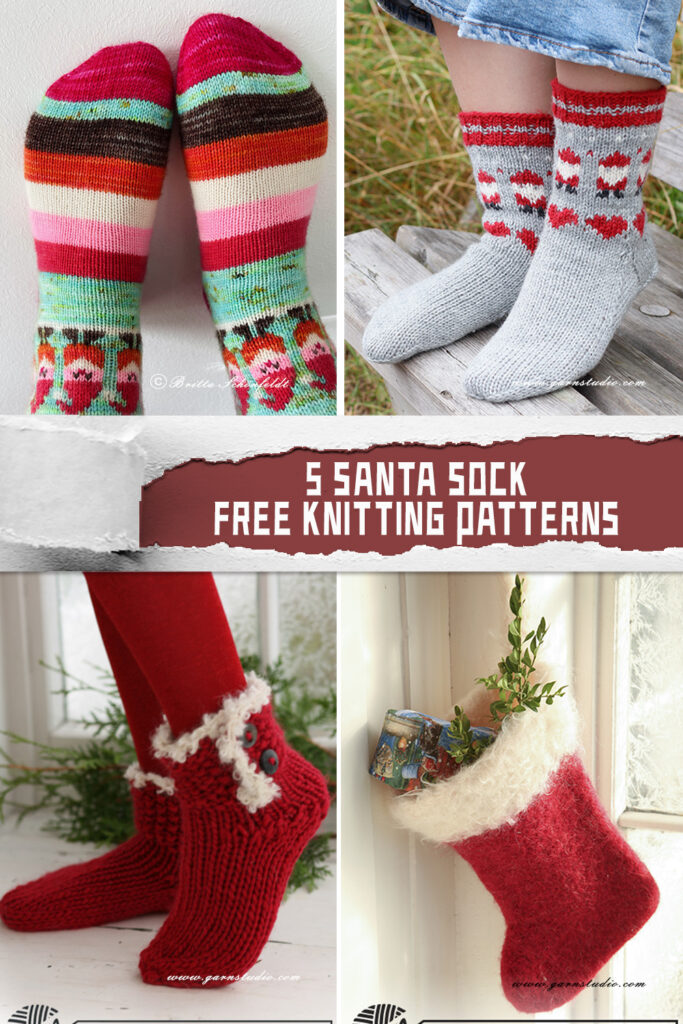 5 Santa Sock Knitting Patterns - FREE 