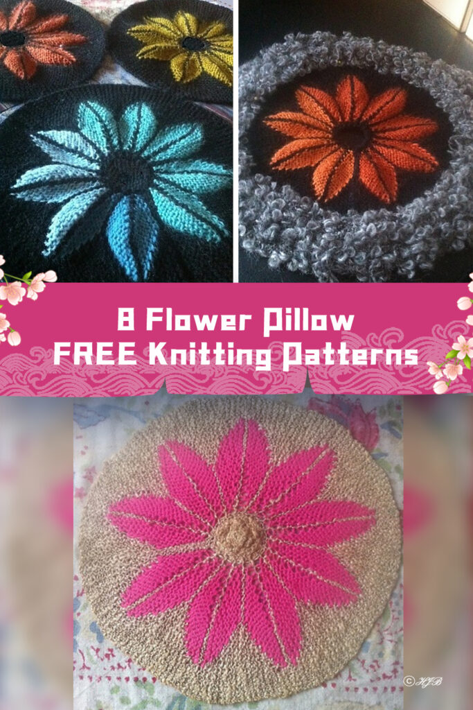 8 Flower Pillow Knitting Patterns -  FREE