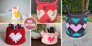 10 Valentine Heart Basket Crochet Patterns - FREE