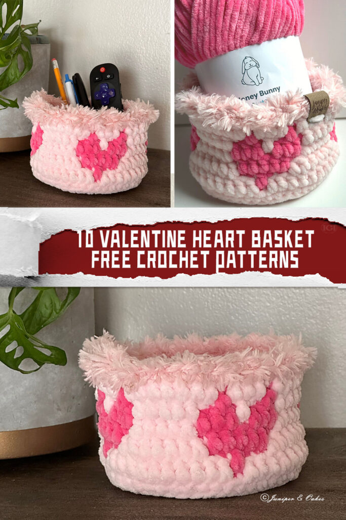 10 Valentine Heart Basket Crochet Patterns - FREE