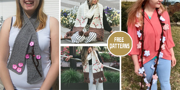 5 Cherry Blossom Scarf Crochet Patterns - FREE