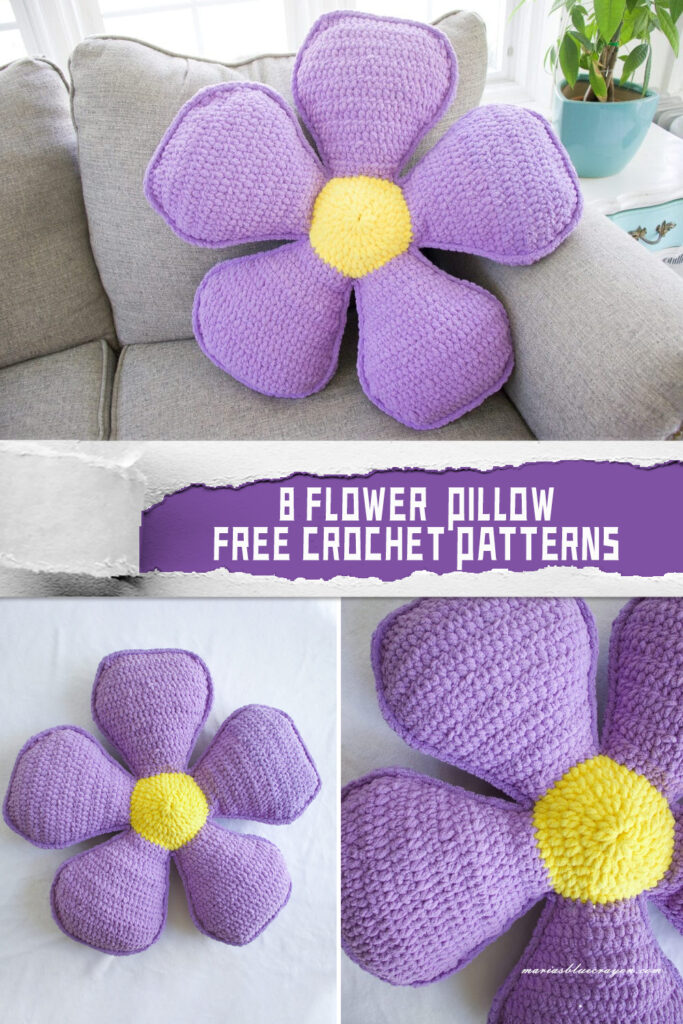8 Flower Pillow Crochet Patterns - FREE