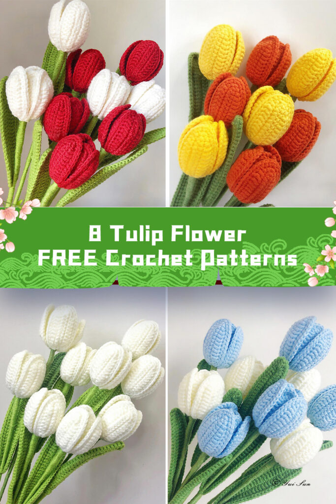 8 Tulip Flower Crochet Patterns -  FREE