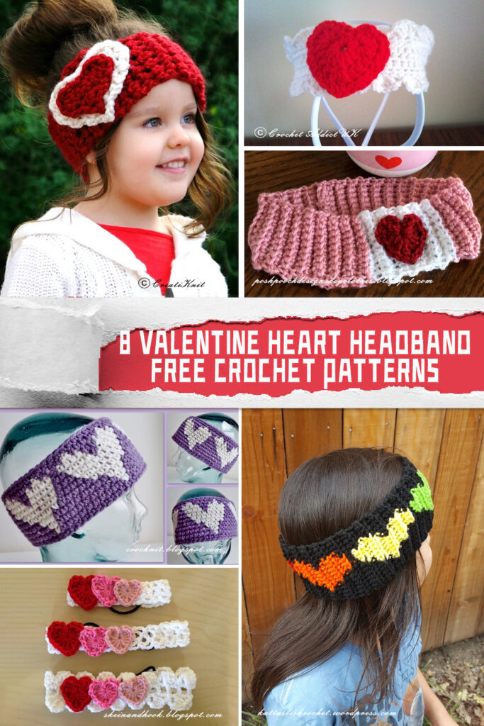 8 Valentine Heart Headband Crochet Patterns – FREE