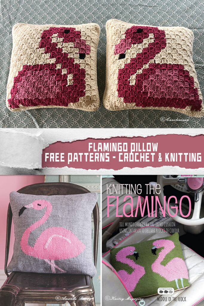 Flamingo Pillow FREE Patterns - Crochet & Knitting