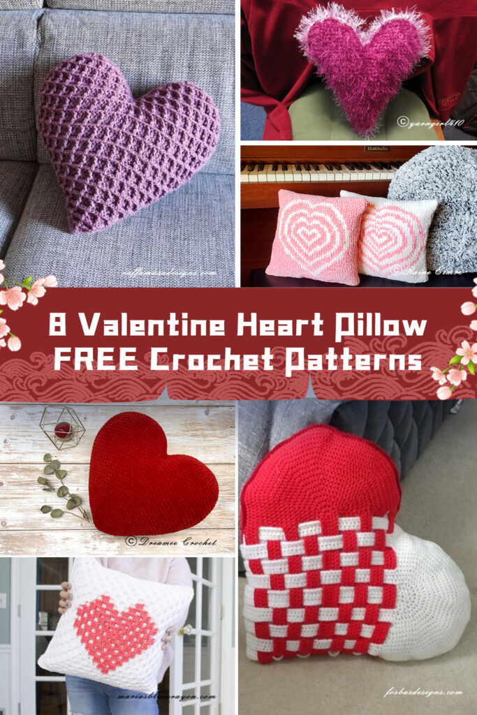 8 Valentine Heart Pillow Crochet Patterns - FREE