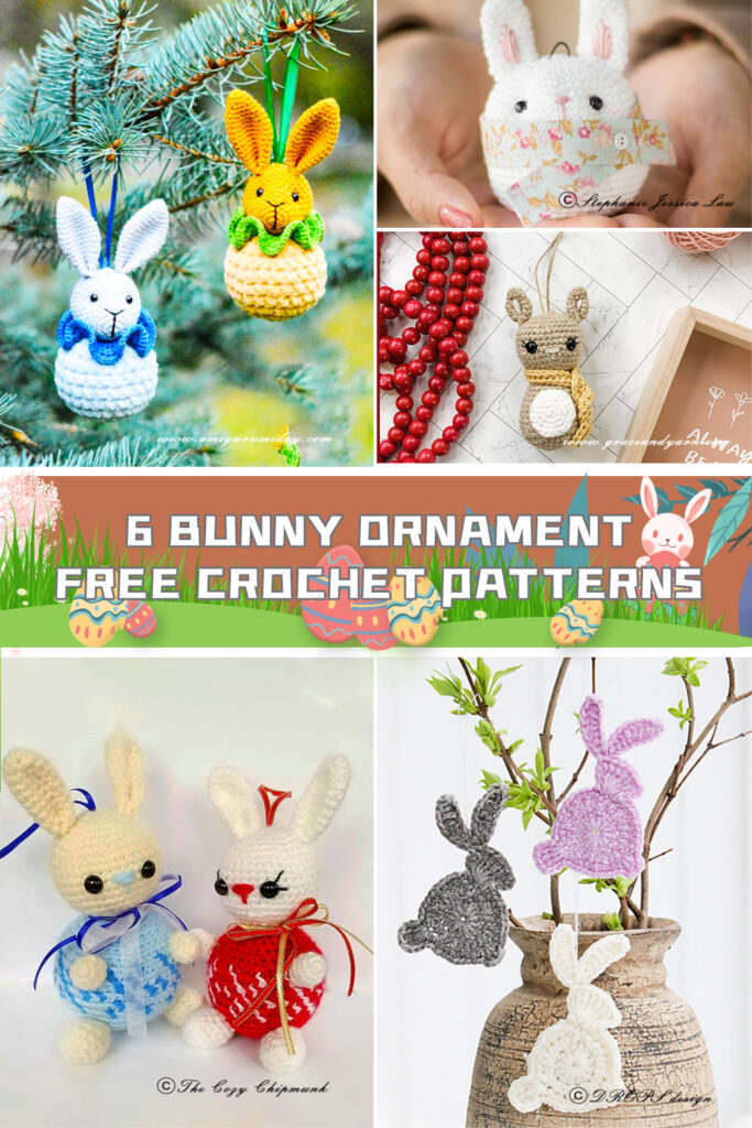 6 Bunny Ornament  Crochet Patterns - FREE