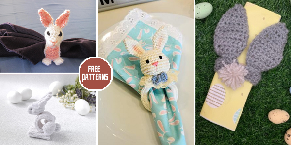 6 Easter Bunny Napkin Ring Crochet Patterns - FREE