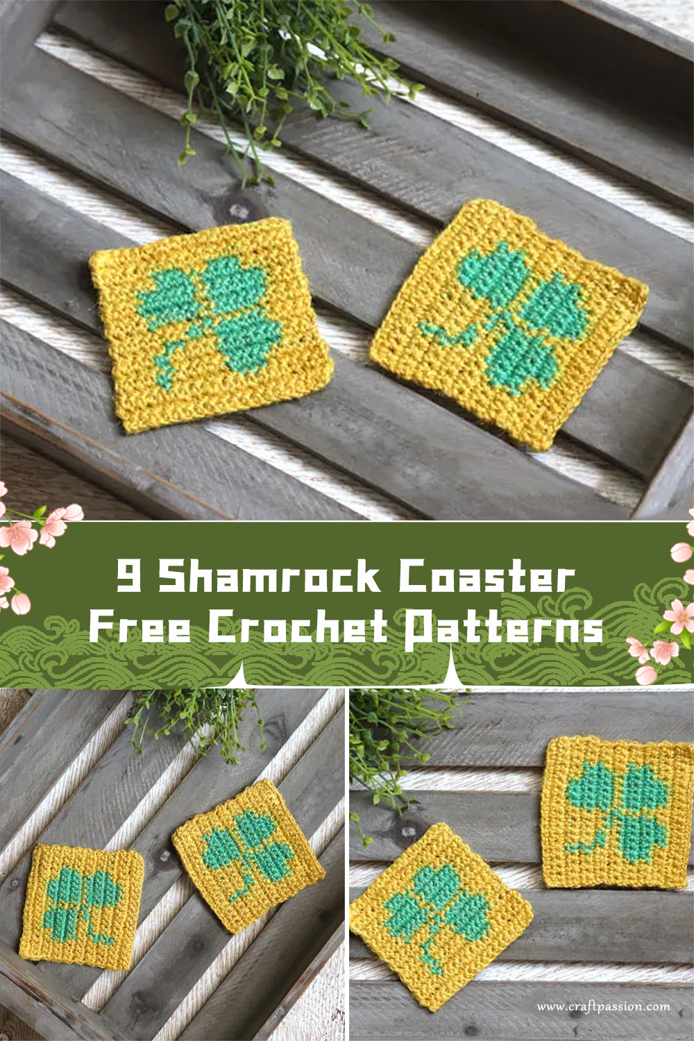 9 Shamrock Coaster Crochet Patterns FREE