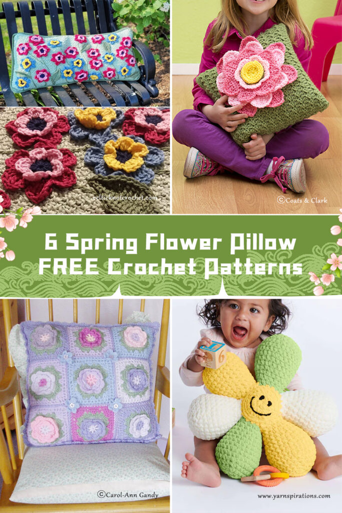 6 Spring Flower Pillow Crochet Patterns - FREE
