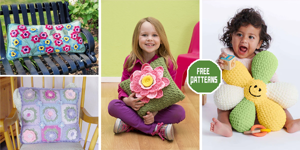 6 Spring Flower Pillow Crochet Patterns - FREE