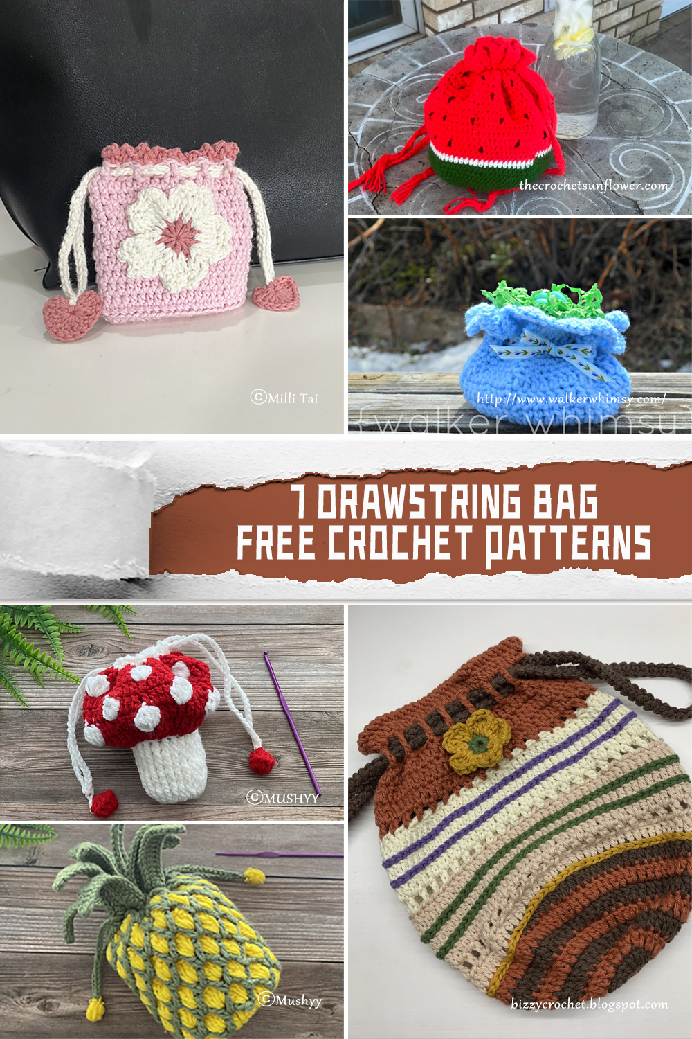 7 Drawstring Bag Crochet Patterns - FREE - iGOODideas.com