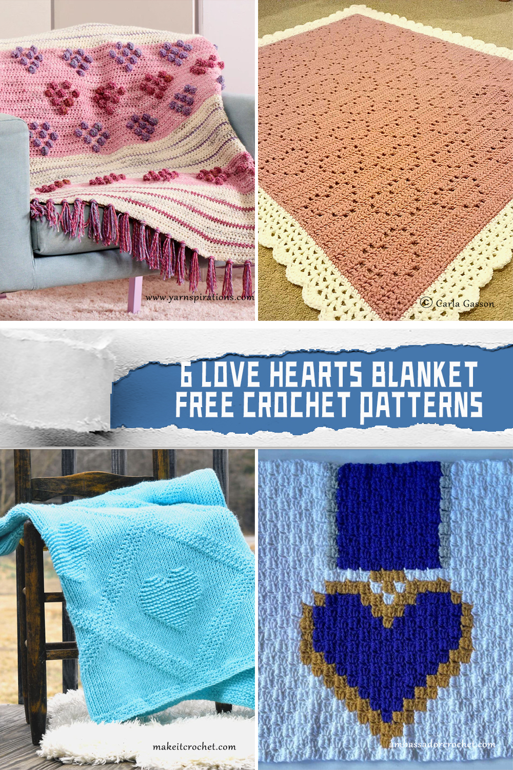 6 Love Hearts Blanket Crochet Patterns - FREE