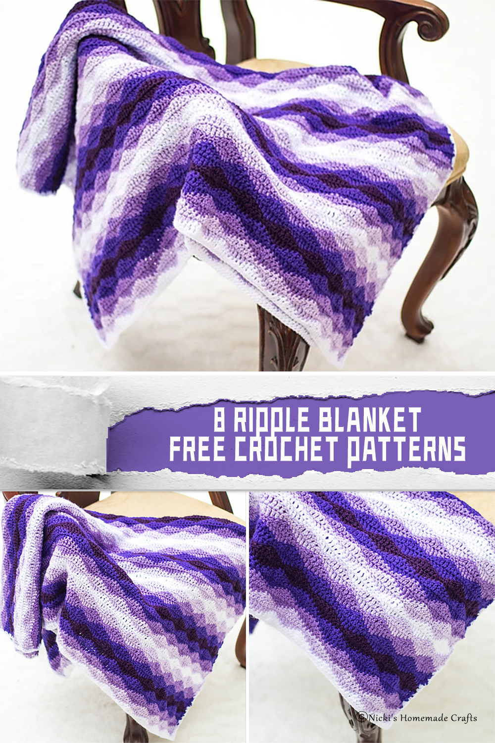 8 Stunning Ripple Blanket Crochet Patterns - FREE